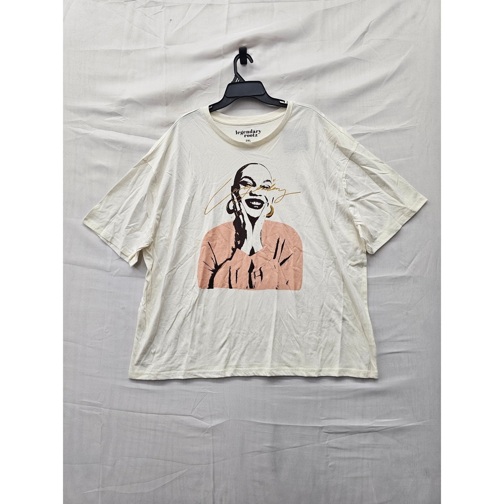 Legendary Rootz Womens Portrait Art Graphic T-Shirt Ivory Cotton Size 2XL